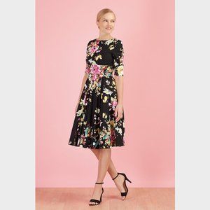 The Pretty Dress Company Hepburn Swing Dress in Black Seville